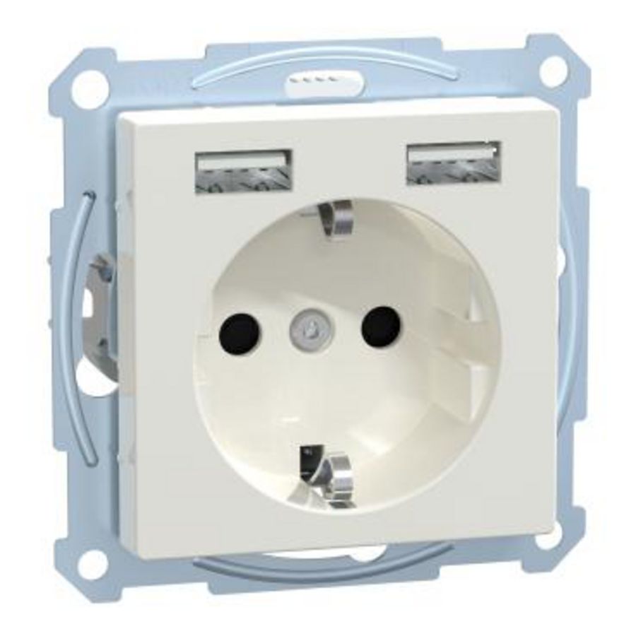 Wandcontactdoos Dubbele USB-poort 2.4A 16A Polarwit Systeem M