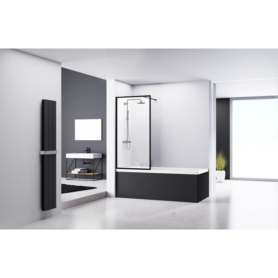 Badwand Badwand 780-800x1600mm 8mm helder glas zwart muurprofiel stabilisatiestang omkaderd 3 vaks