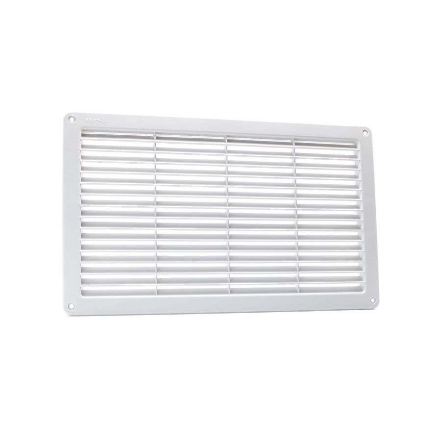 Kunststof ventilatierooster+gaas 370x223mm lichtgrijs