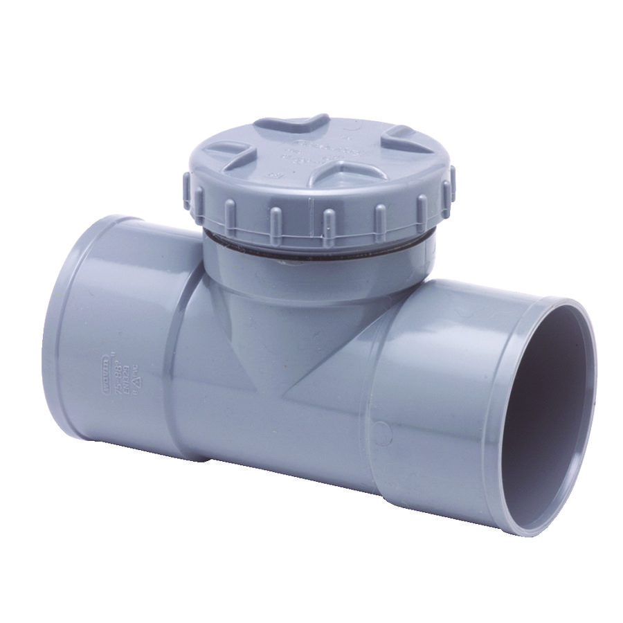 PVC HQ lijm T-stuk 88° 75mm schroefdeksel grijs mof/mof