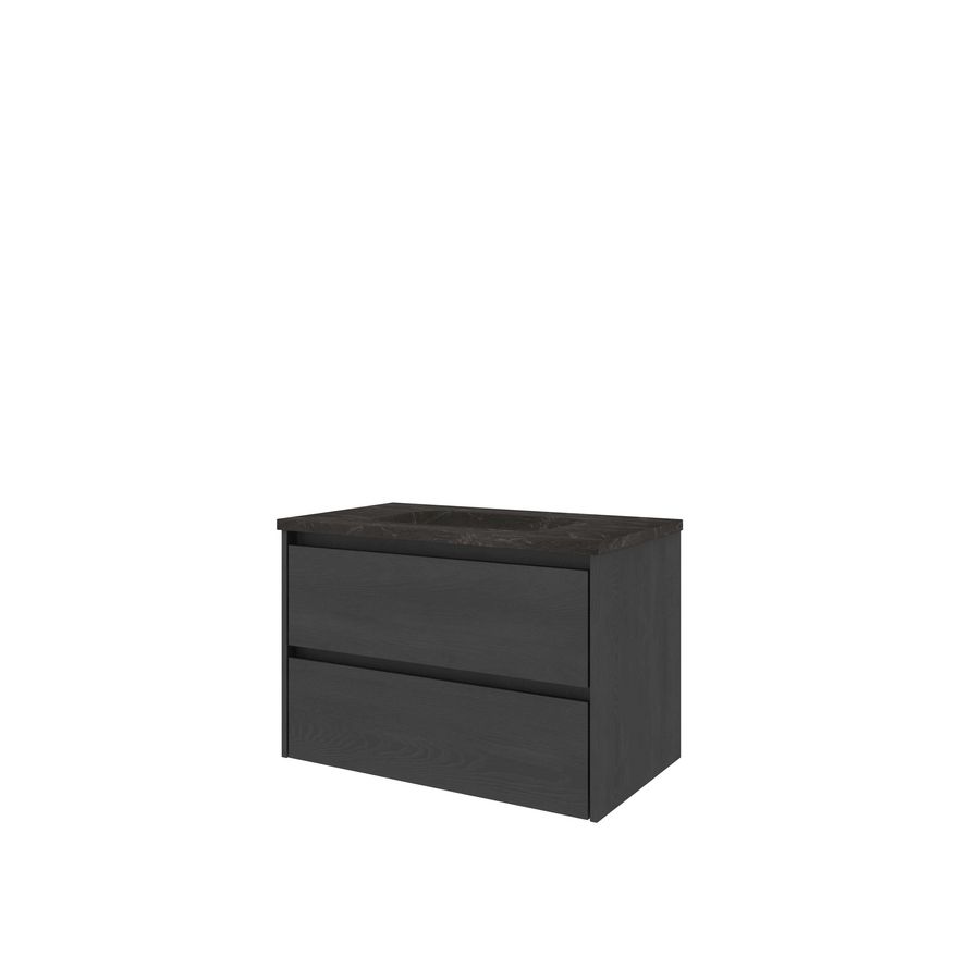 Set Proline hardsteen Elegant wastafel zonder kraangat onderkast symmetrisch black oak 80x46cm