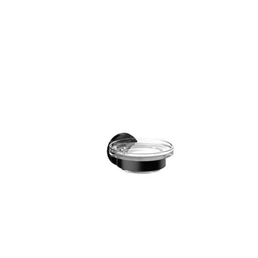 Round, zeephouder, zeepschaal kristalglas helder, zwart