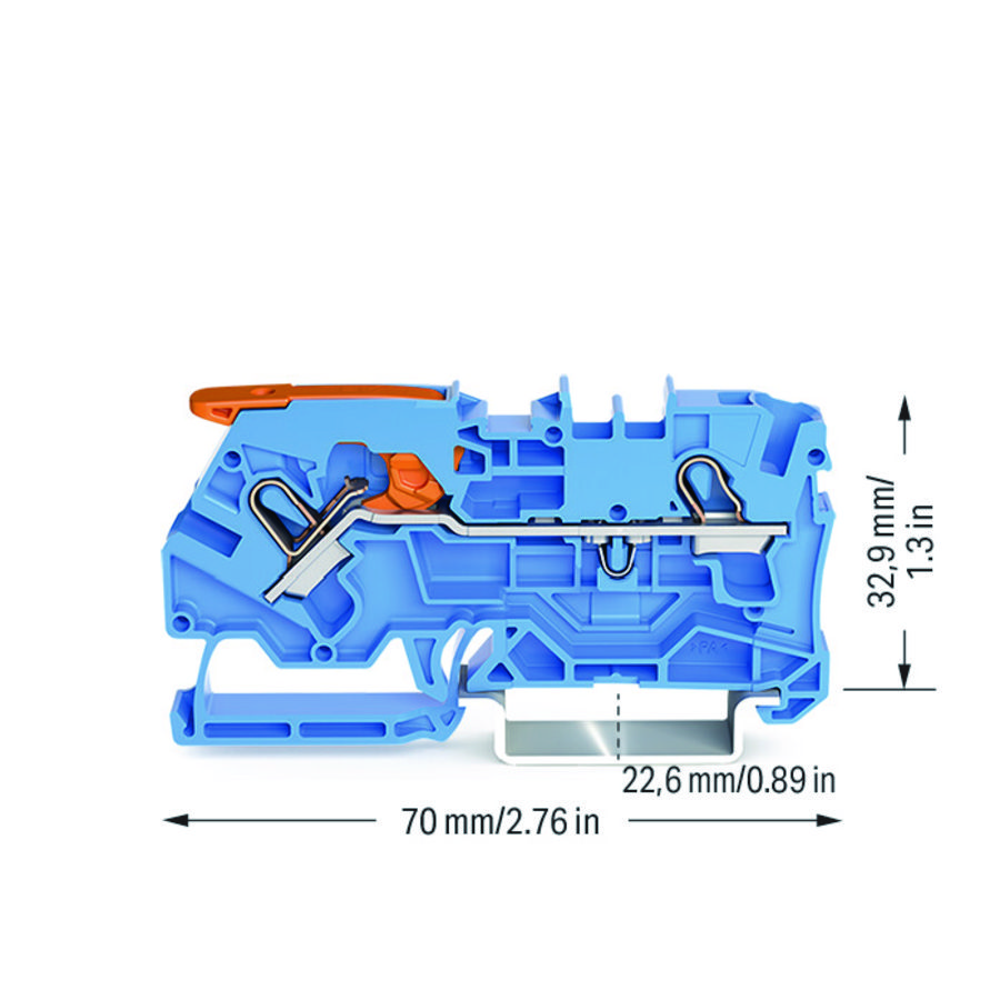 2-draads rijgklem met hendel en Push-in 4 mm² blauw VVE=50