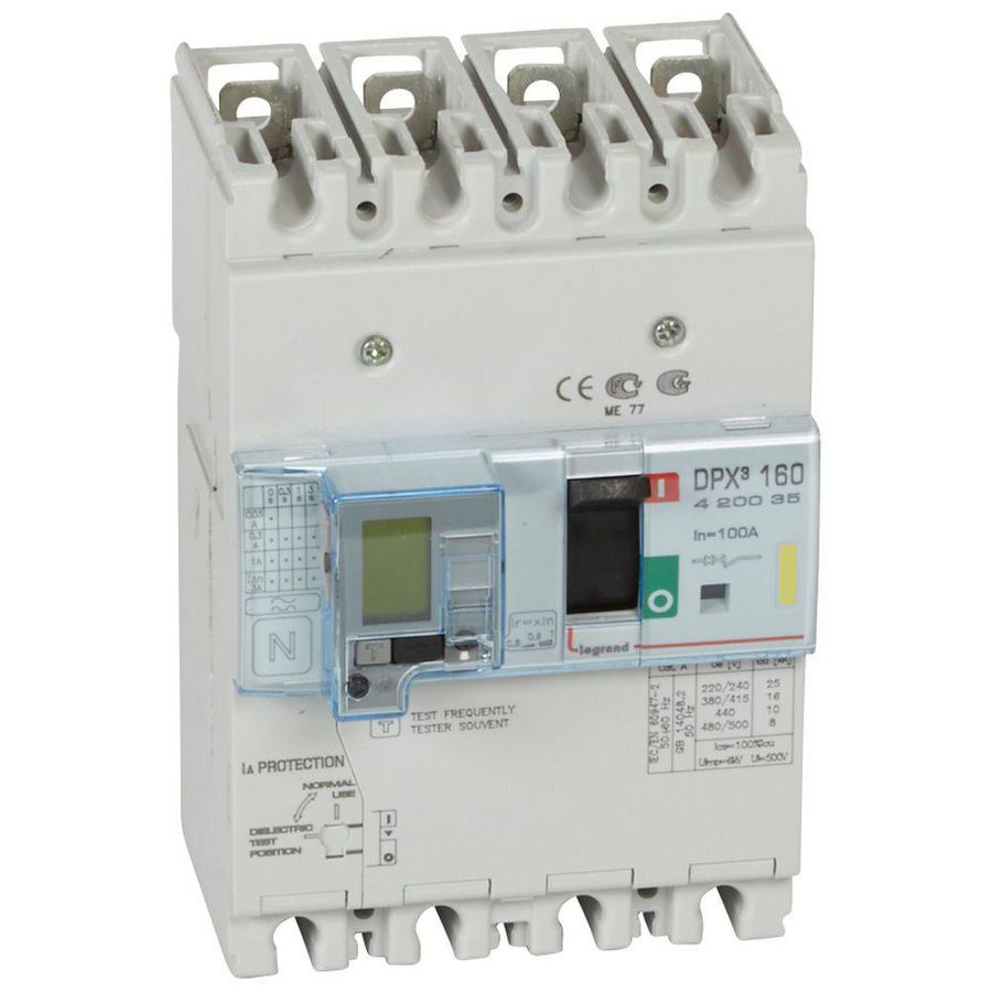 Vermogensschakelaar 160 Thermomagn.+RCD 100A 4P 16kA DPX3