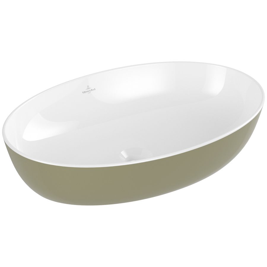 Opzetwaskom ovaal ARTIS 610x410mm kleur buitenzijde Sage green (groen) binnenzijde wit zonder overloop