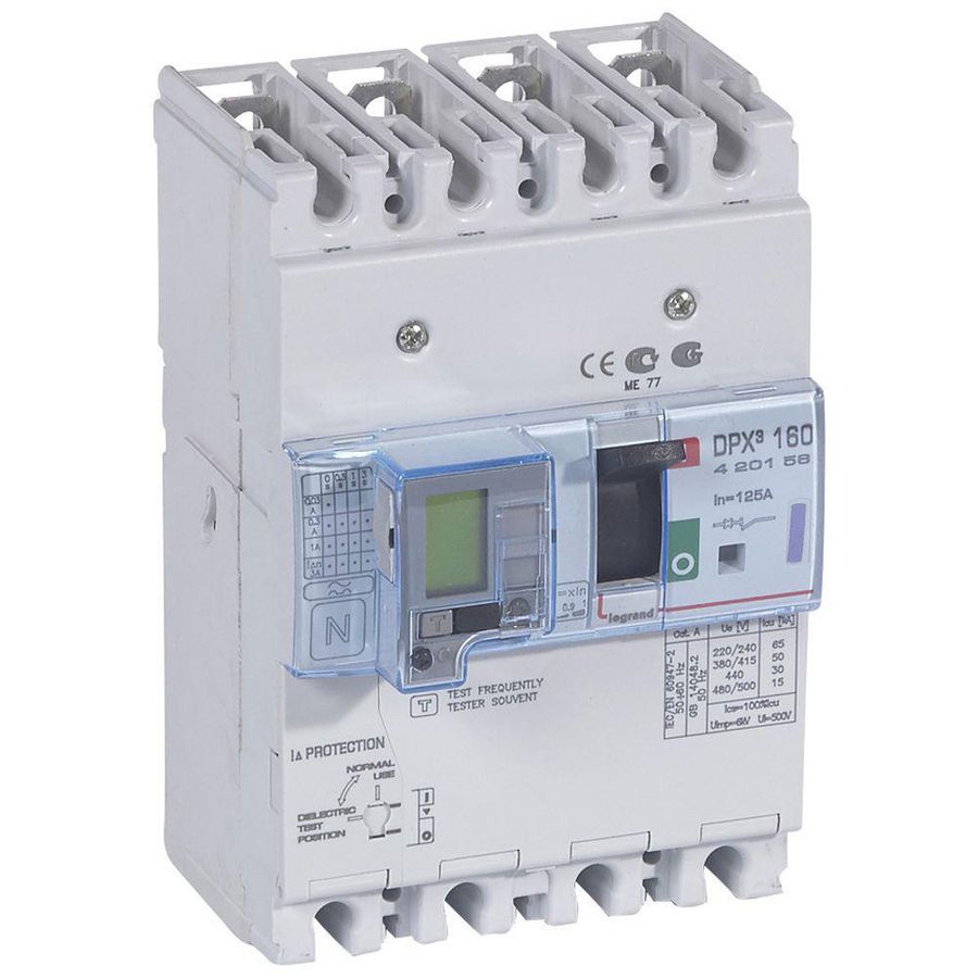 Vermogensschakelaar 160 Thermomagn.+RCD 125A 4P 50kA DPX3