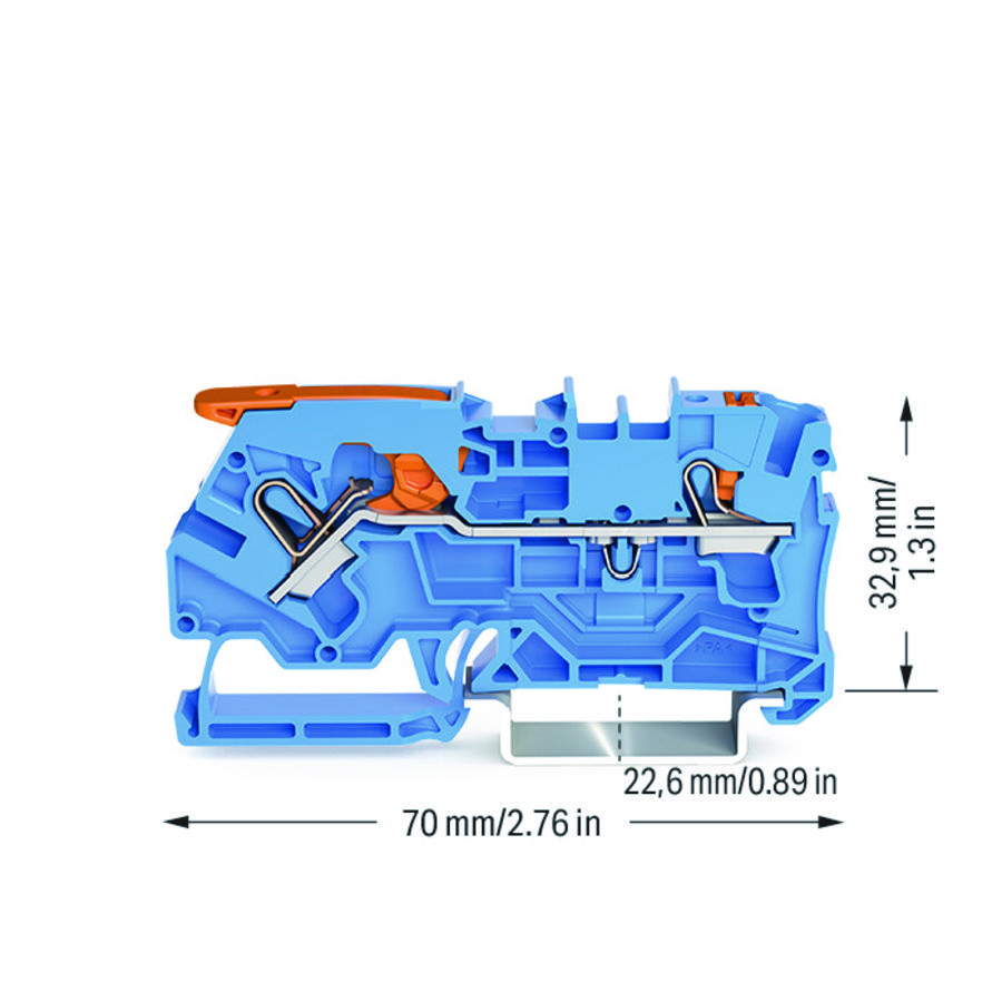 2-draads rijgklem met hendel en drukknop 4 mm² blauw VVE=50