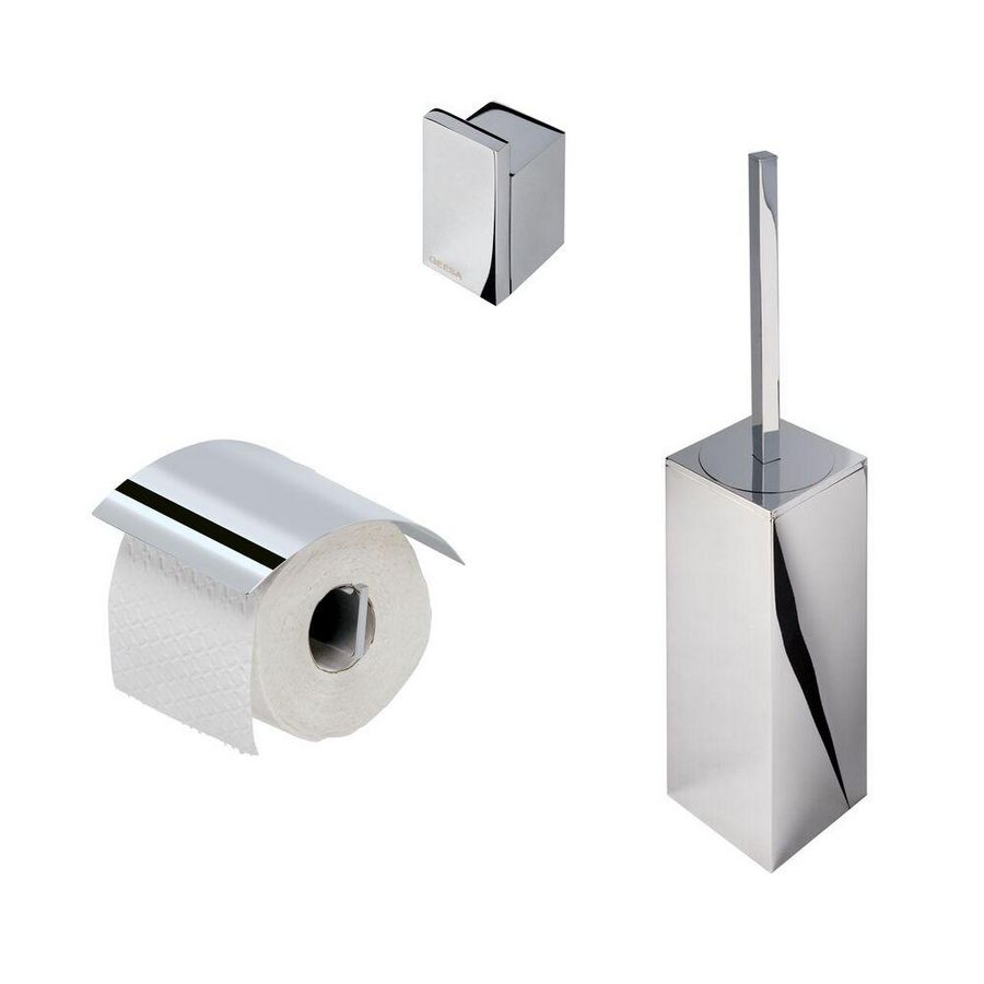 Closetaccessoireset (rolhouder/borstelgarnituur/haak) chroom +2e kop MODERN ART