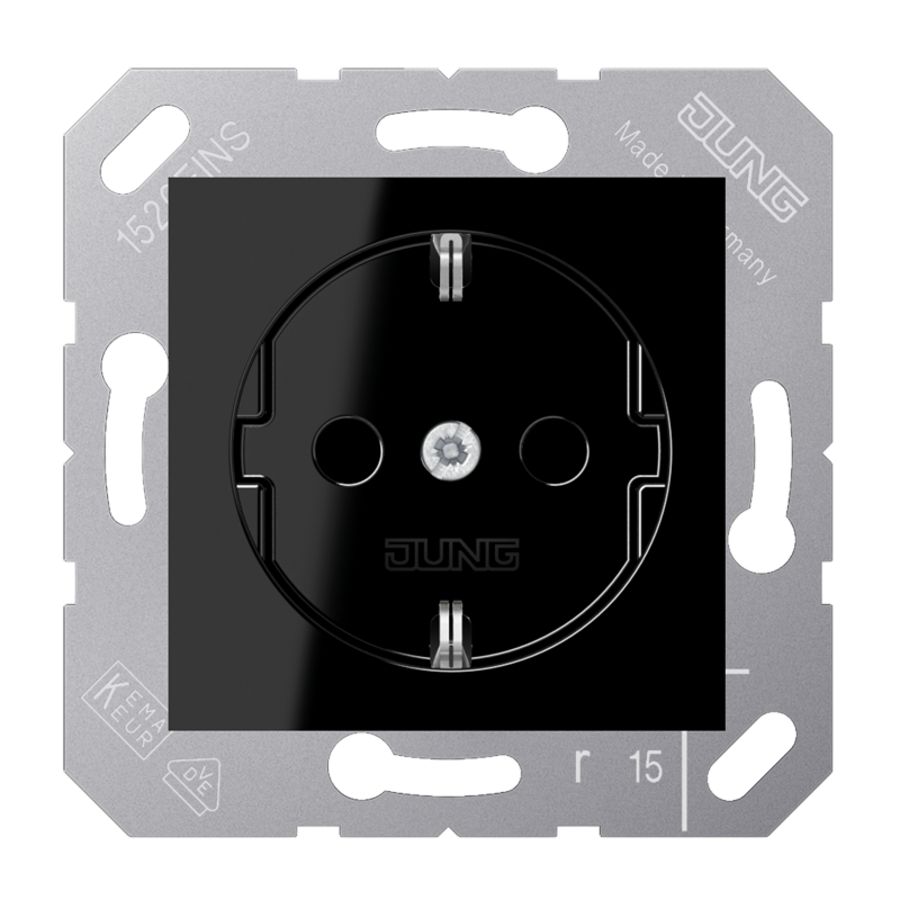 Wandcontactdoos 50x50 zwart slagv. m. besch.cont.