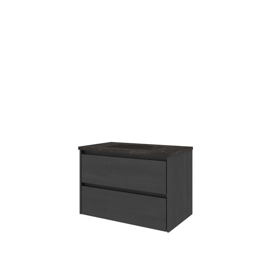 Set Proline hardsteen Elegant wastafel met 1 kraangat onderkast symmetrisch black oak 80x46cm