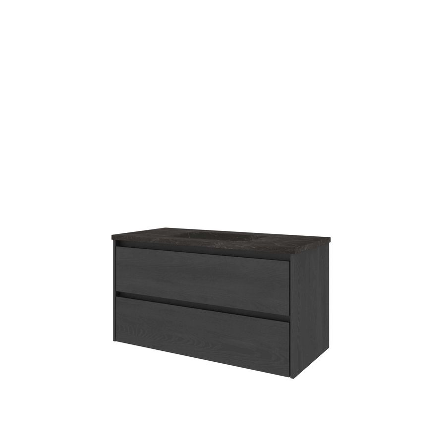 Set Proline hardsteen Elegant wastafel zonder kraangat onderkast symmetrisch black oak 100x46cm
