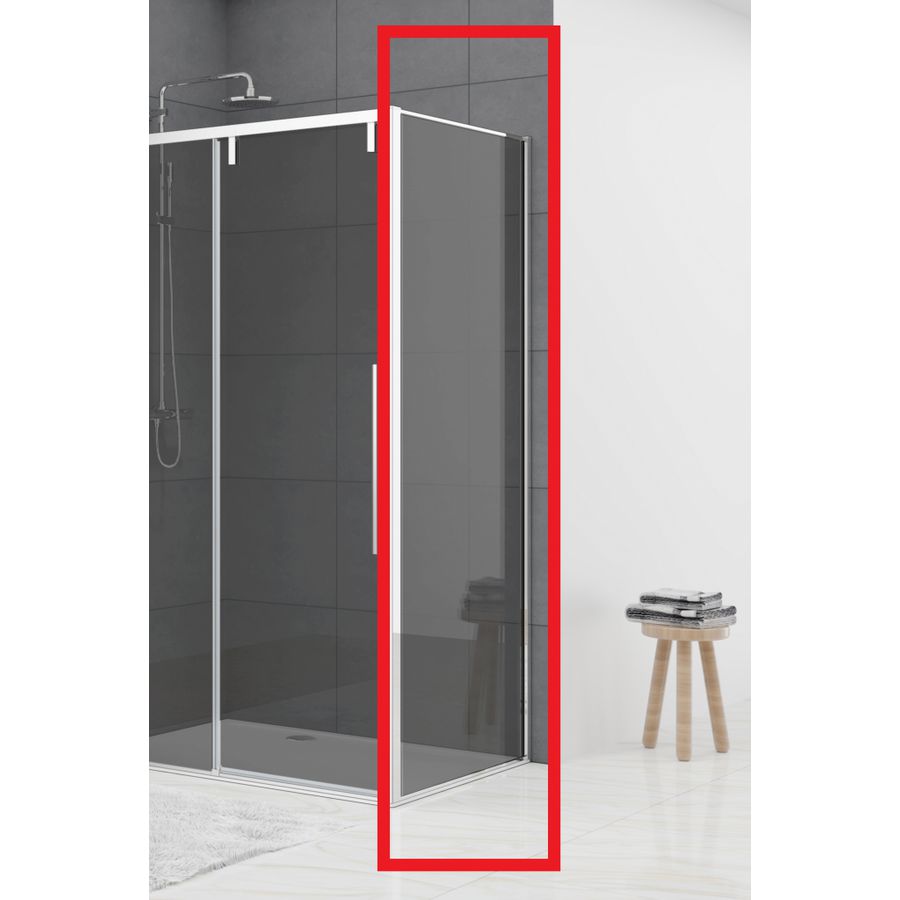 Hoekcabine vaste wand 980-995x2000mm 8mm grijs rookglas chroom muurprofiel soft close