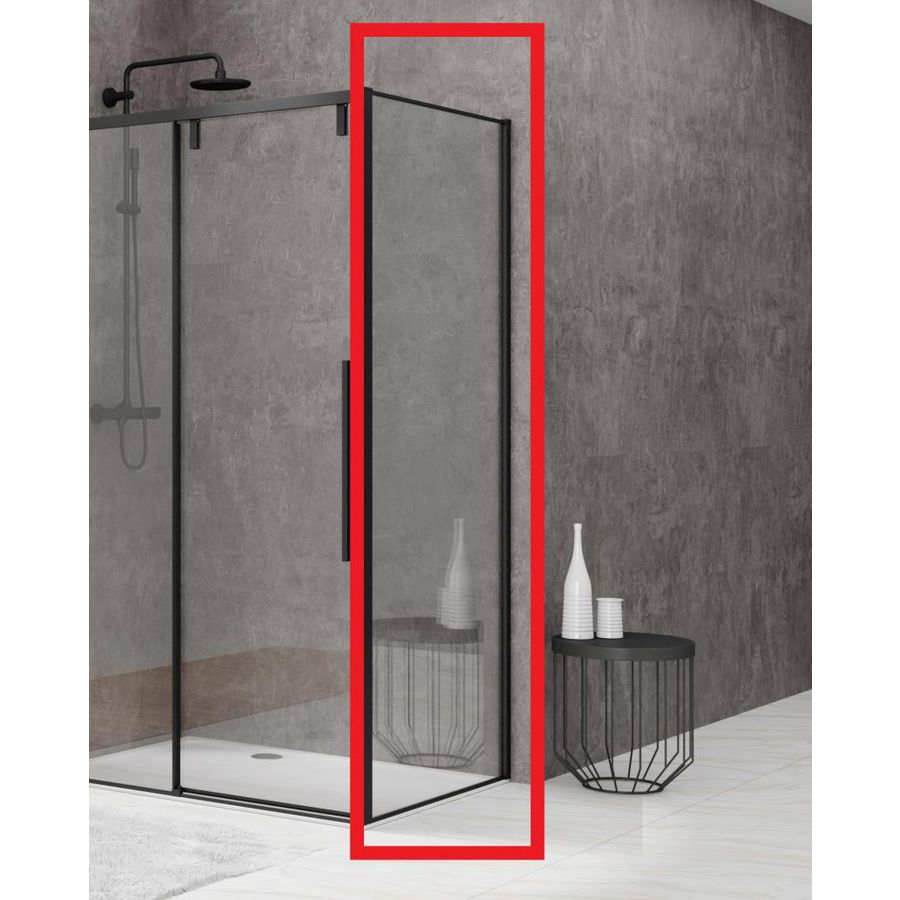 Hoekcabine vaste wand 690-705x2000mm 8mm helder glas zwart muurprofiel soft close