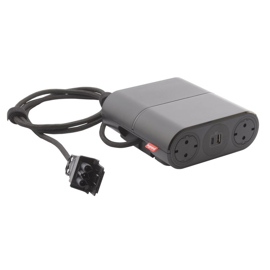 Bureau aansluitunit Link"On uitbr.zwrt 4contactdoos + 2 USB + Wiel.