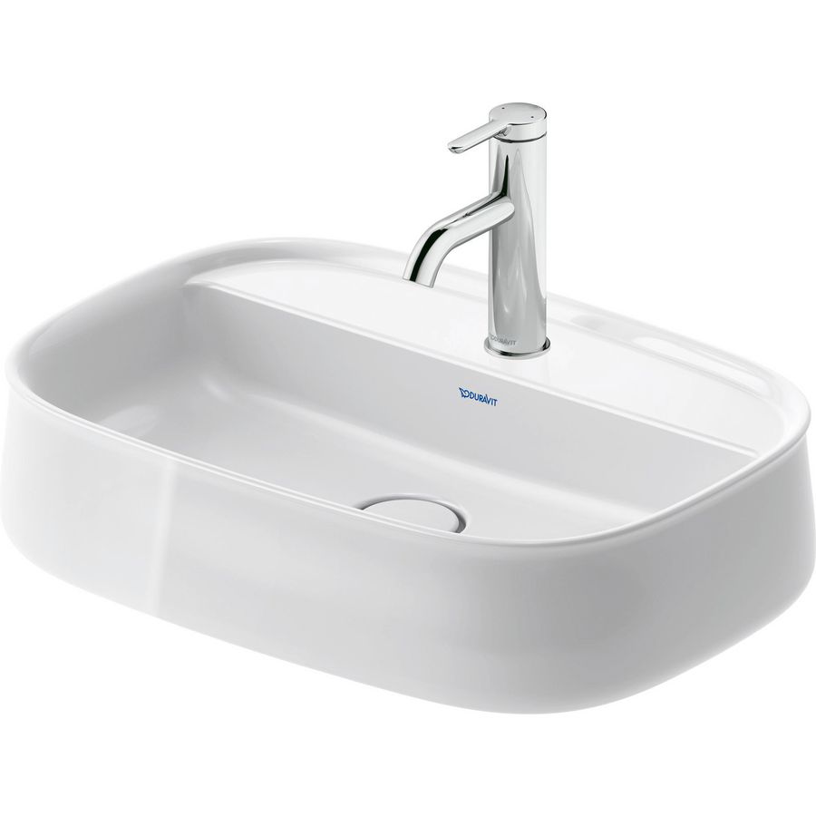 Zencha #237455 Opzetwastafel wit 550mm geslepen met kraangat