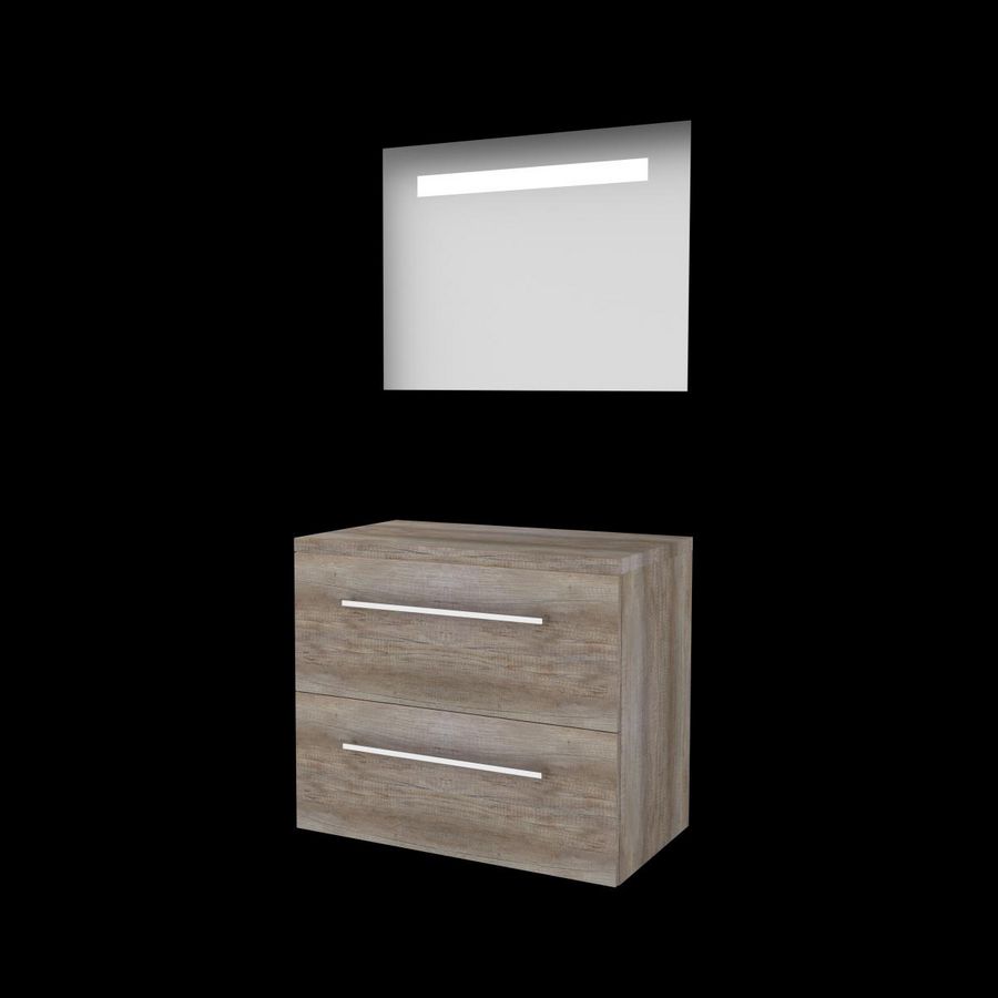 Set ECONOMIC-46 onderkast scotch oak 80cm grepen chroom 2x la tbv opbouwkom spiegel geïn. LED-verl. excl. afdekplaat (E46GR80TSO)
