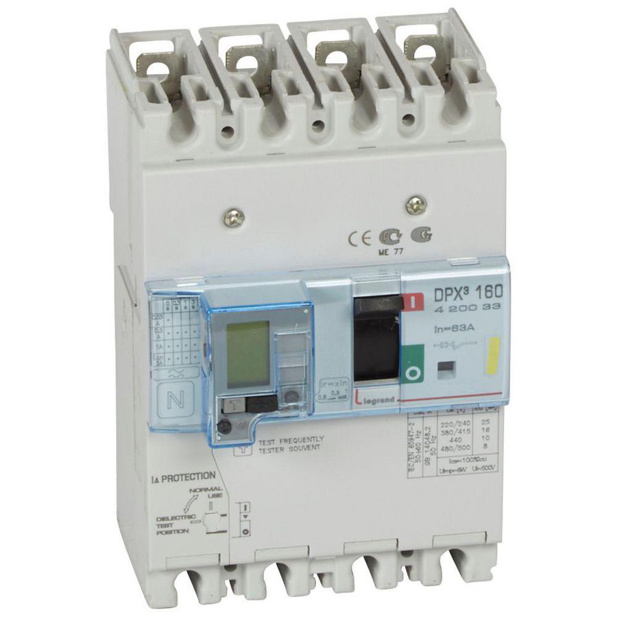 Vermogensschakelaar 160 Thermomagn.+RCD 63A 4P 16kA DPX3
