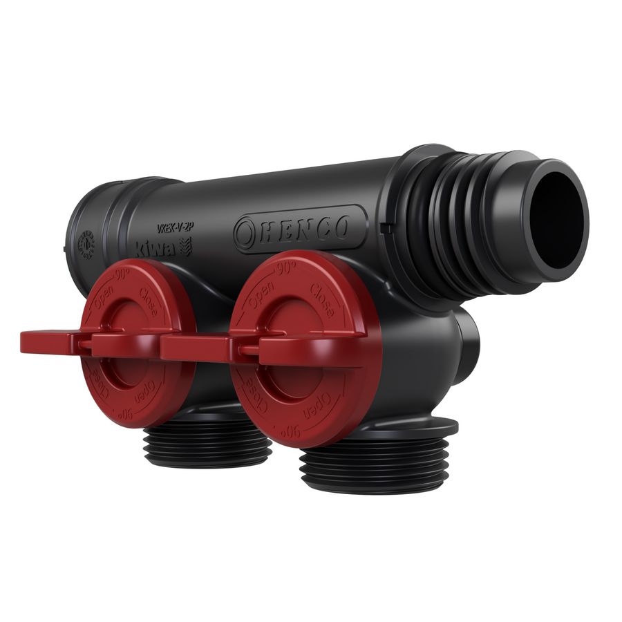 Kunststof leidingverdeler PRO-FLOW koppelbaar 2x P euroconus - draaiknoppen rood