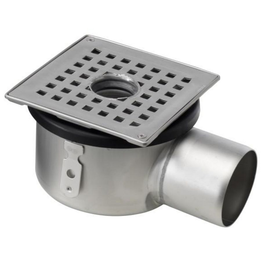 RVS Blucher vloerput v tegelvloer 145x145mm z/u gr 75mm