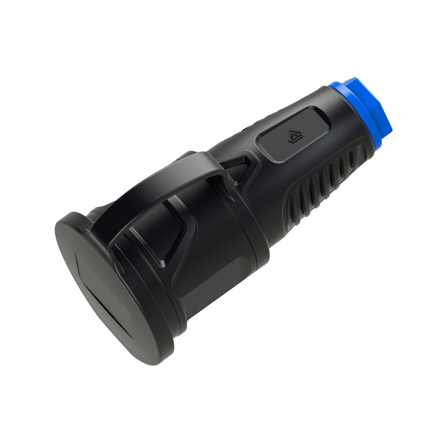 Contrastekker RA met afdekklep massief rubber zwart/blauw