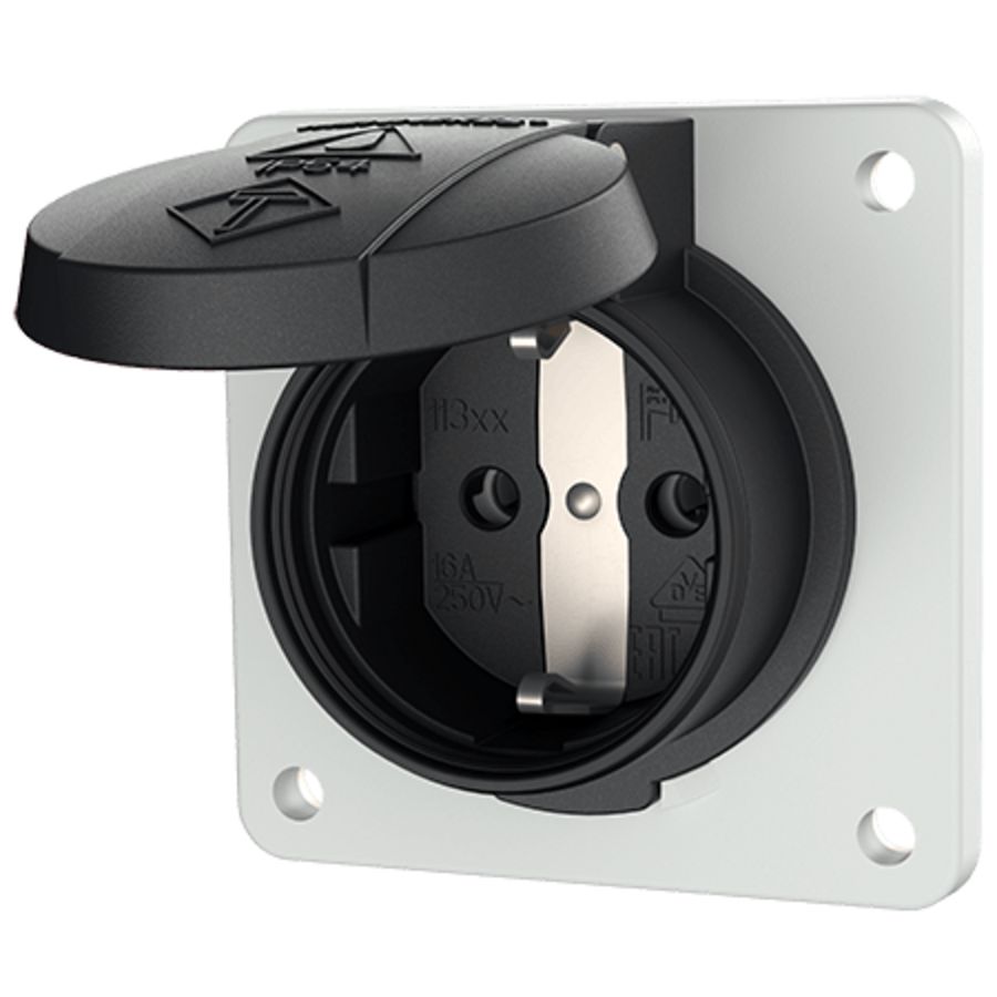 Inbouwcontactdoos 16A 2P+A 230V IP54 SCHUKO zwart met klapdeksel