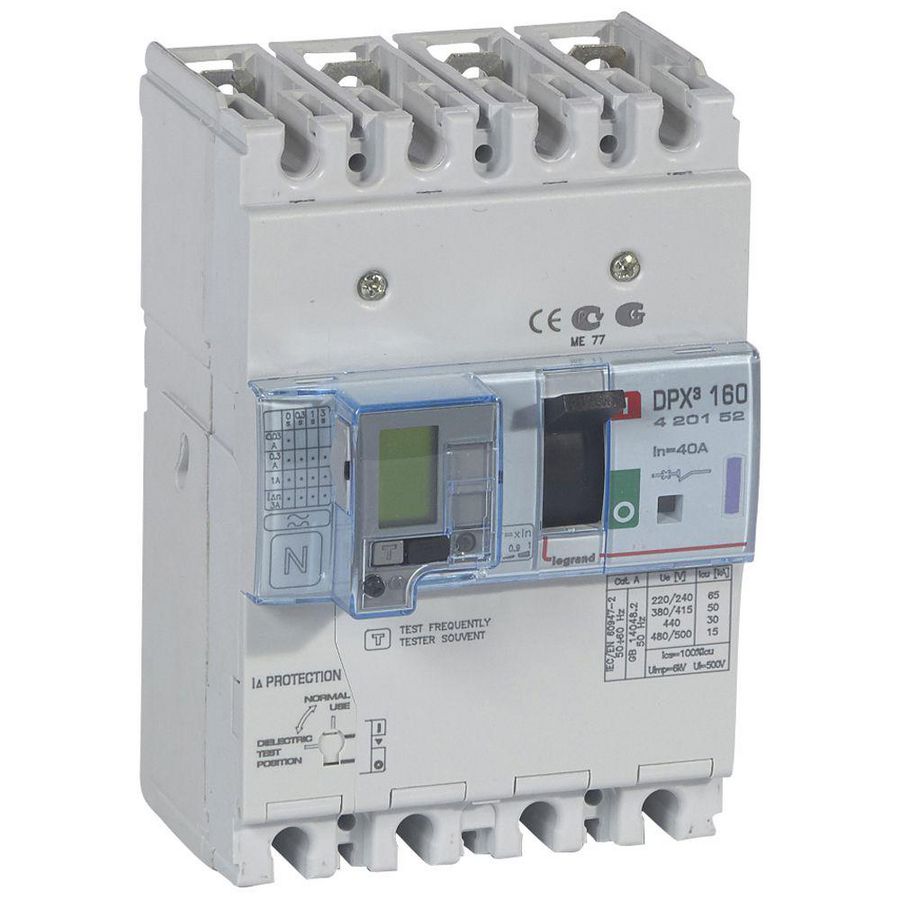 Vermogensschakelaar 160 Thermomagn.+RCD 40A 4P 50kA DPX3