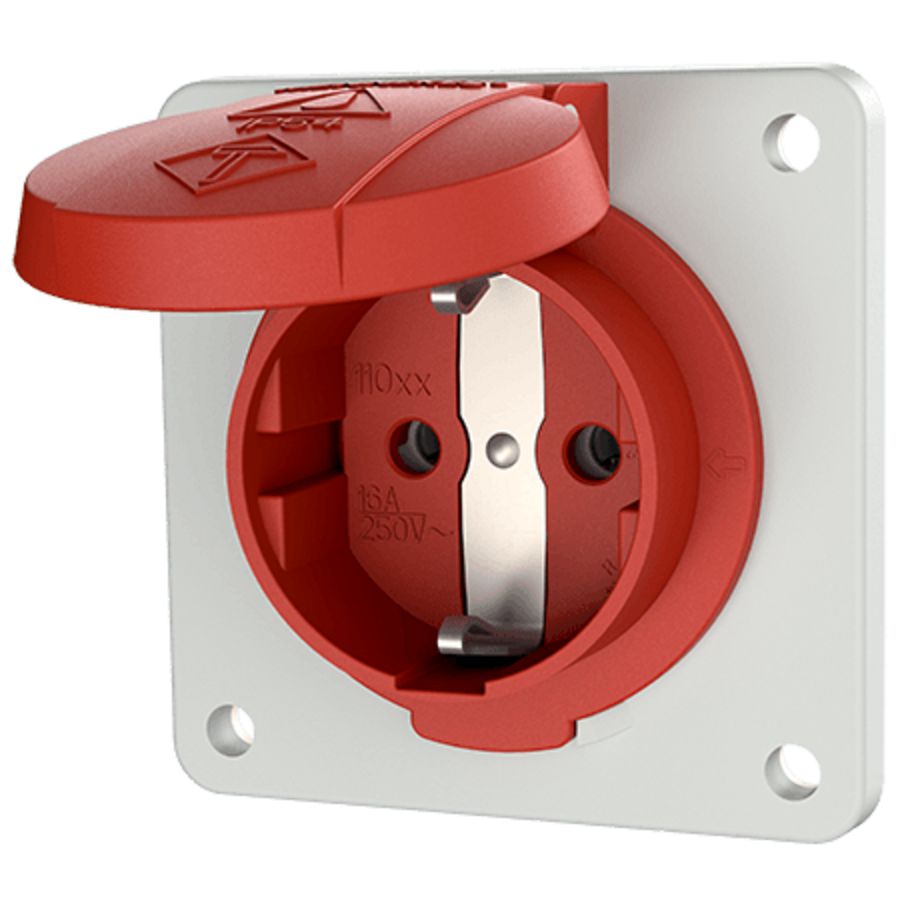 Inbouwcontactdoos 16A 2P+A 230V IP54 SCHUKO rood met klapdeksel
