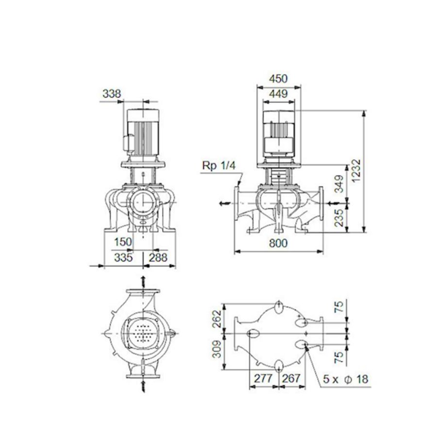 Inlinepomp droog TP 150-390/4 A-F-A-BQQE 37 kW 3x400V
