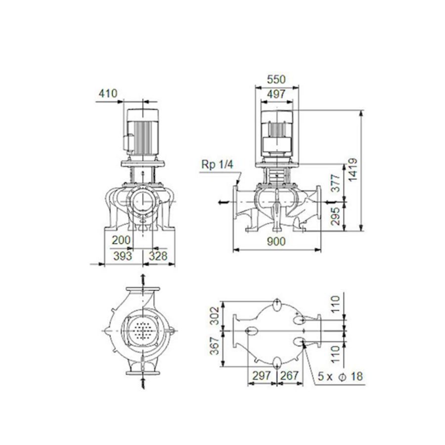 Inlinepomp droog TP 200-320/4 A-F-A-BQQE 55 kW 3x400V