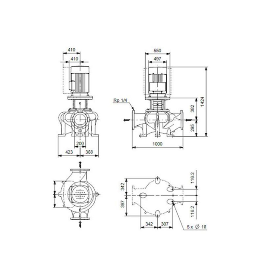 Inlinepomp droog TP 200-400/4 A-F-A-BQQE 55 kW 3x400V