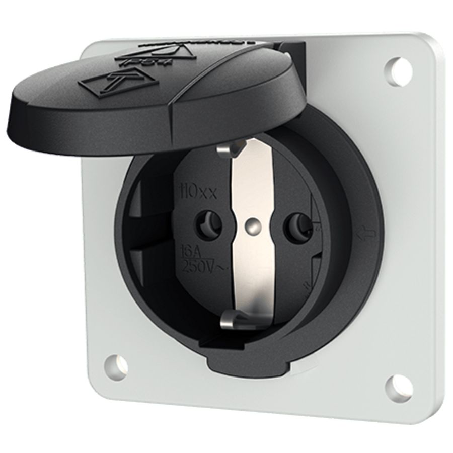 Inbouwcontactdoos 16A 2P+A 230V IP54 SCHUKO zwart met klapdeksel