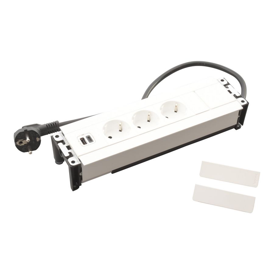 Bureau aansluitunit wand wit 8 mod. 3 contactdoos + 1 USB Multilink