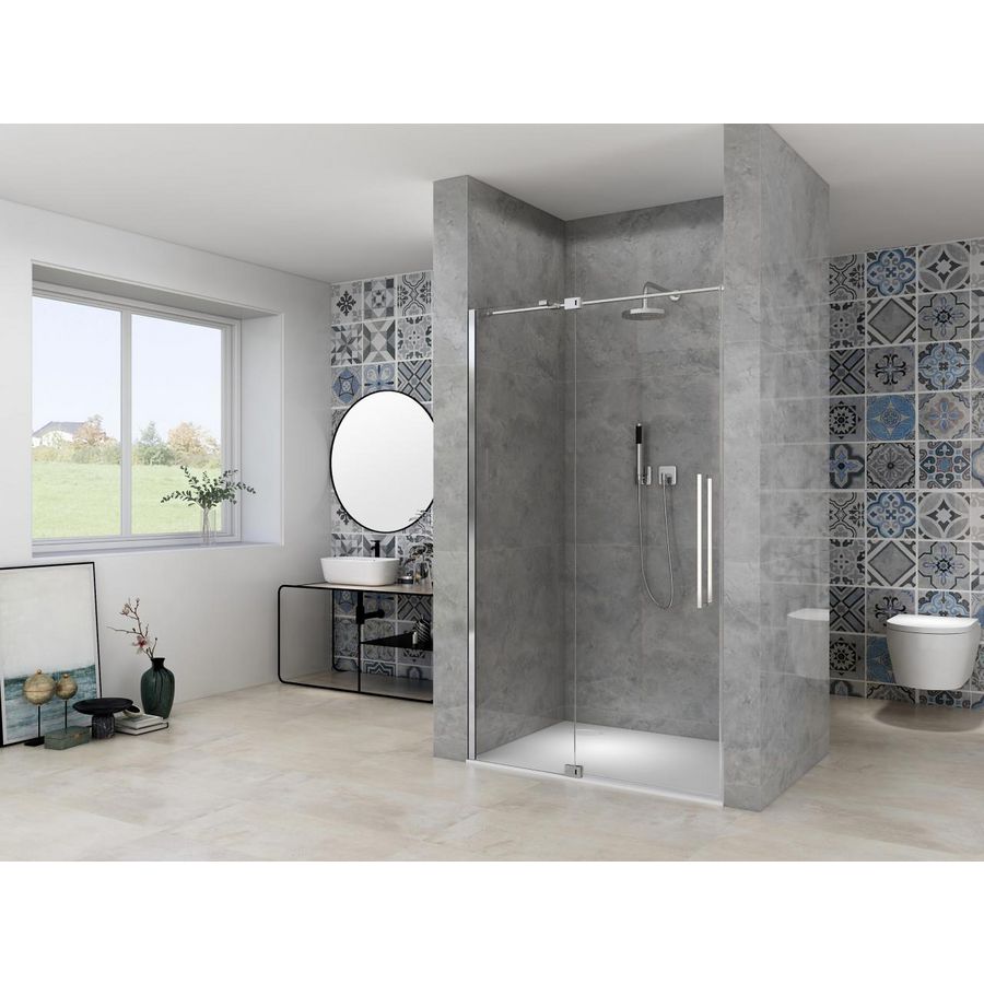 Nis draaideur 2 delig 1150-1250x2000mm 8mm helder glas incl. glasbehandeling chroom muurprofiel greep en stabilisatiestang