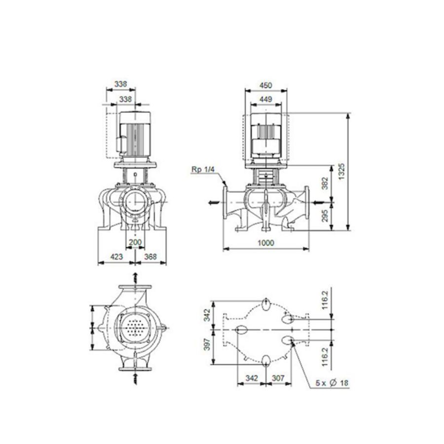 Inlinepomp droog TP 200-330/4 A-F-A-BQQE 37 kW 3x400V
