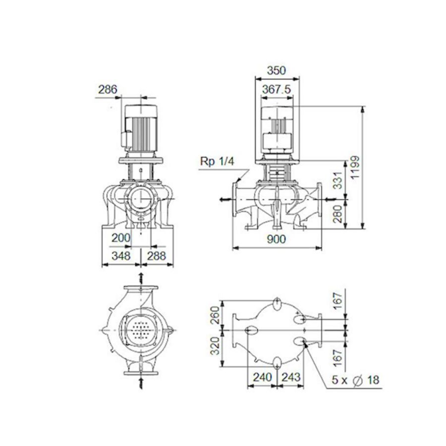 Inlinepomp droog TP 200-200/4-A-F-A-BQQE 22kW 400D 50Hz
