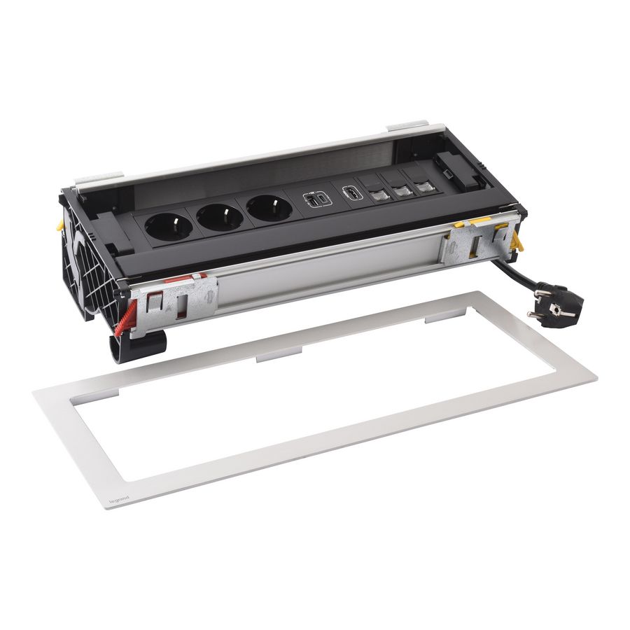 Bureau aansluitunit 12 mod. 3 contactdoos+USB+3 RJ45+HDMIB Flip Up