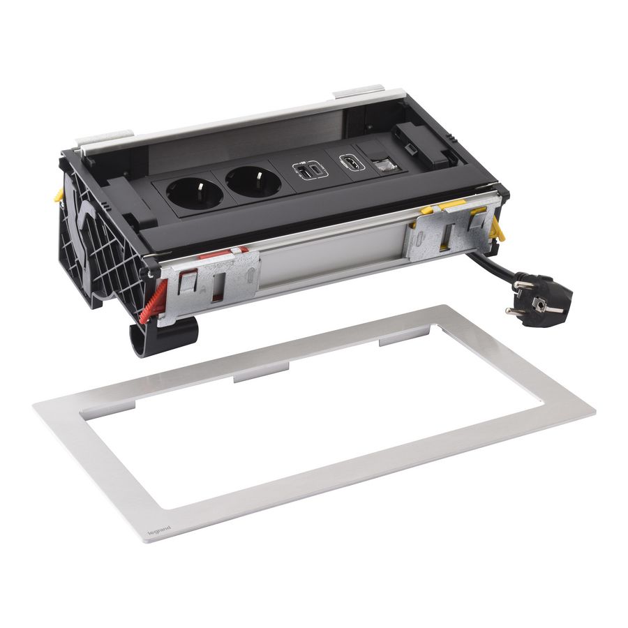 Bureau aansluitunit 8 mod. 2 contactdoos+USB+RJ45+HDMIB Flip Up