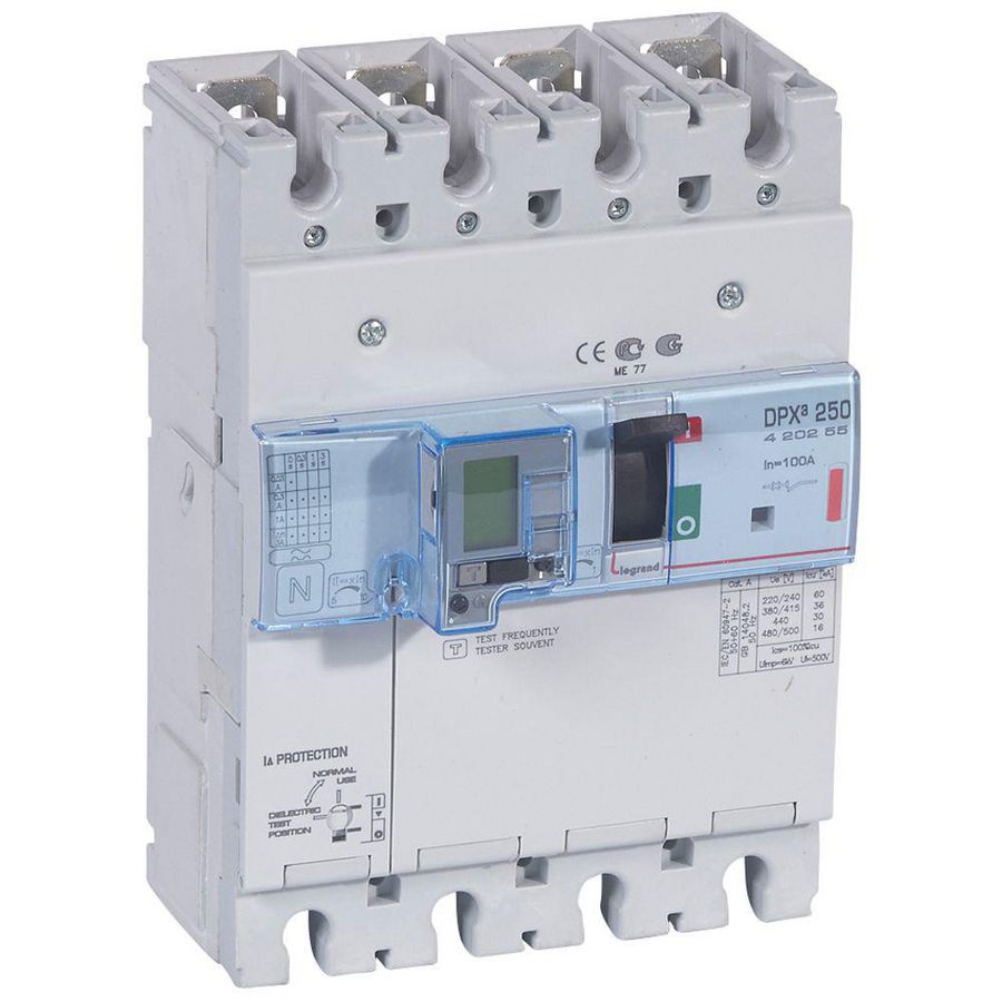 Vermogensschakelaar 250 Thermomagn. + RCD 100A 4P 36kA DPX3