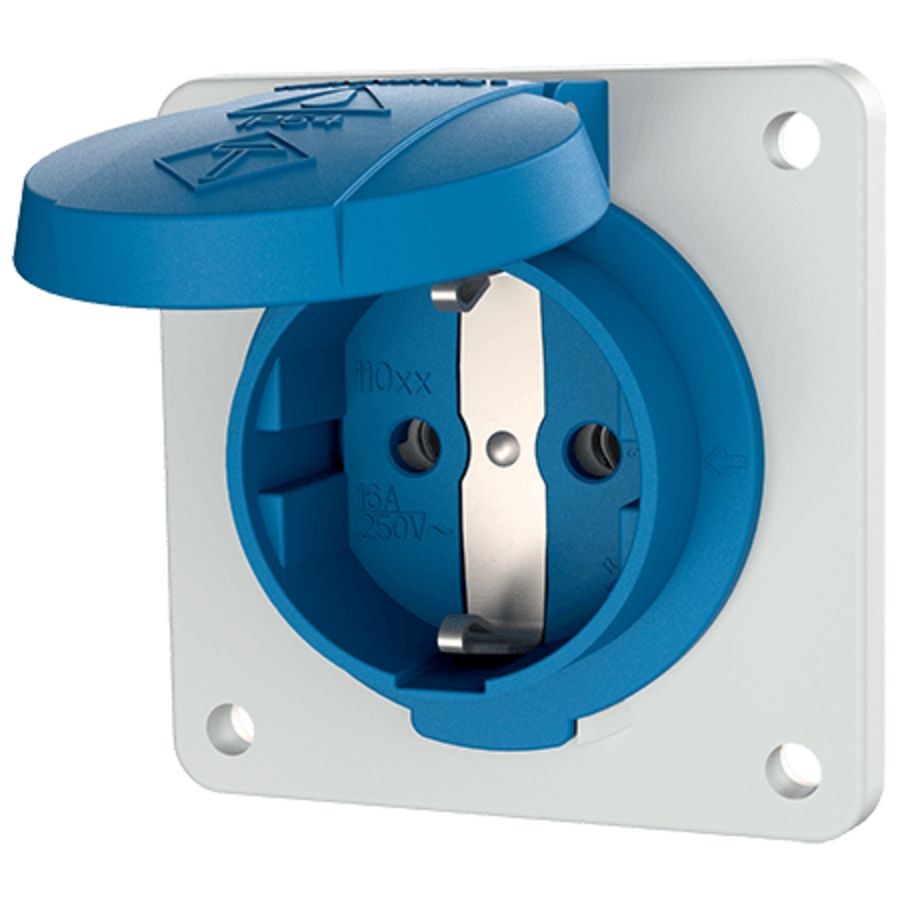 Inbouwwandcontactdoos 16A 2P+A 230V IP54 SCHUKO blauw