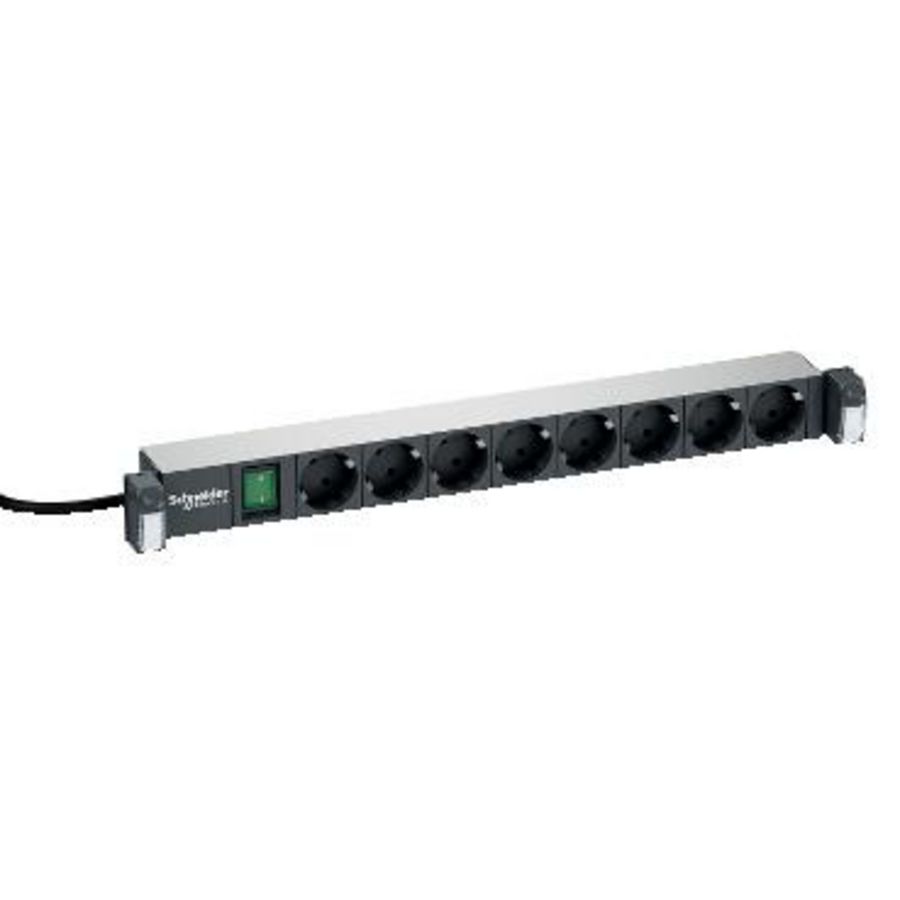 Spanningspaneel 19" 1U 8 x contactdoos duits 230V 16A Actassi 19-C
