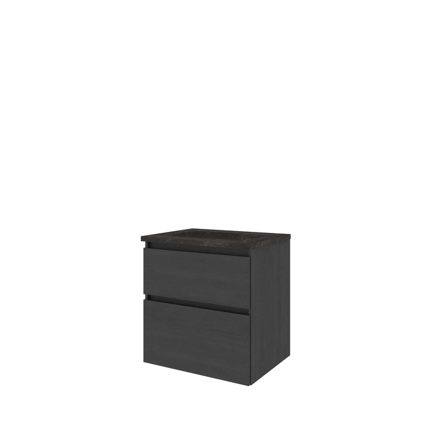 Set Proline hardsteen Elegant wastafel zonder kraangat onderkast asymmetrisch black oak 60x46cm