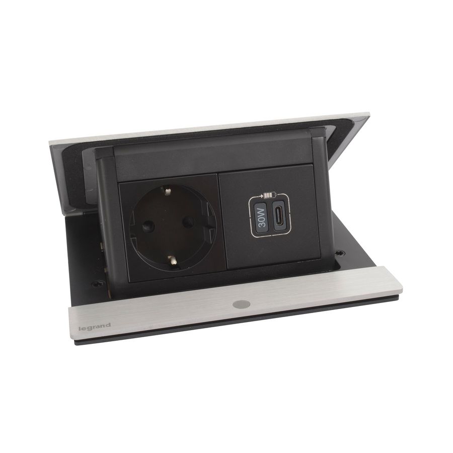 Bureau aansluitunit Pop-up 4 mod. ALU 1 contactdoos + USB C