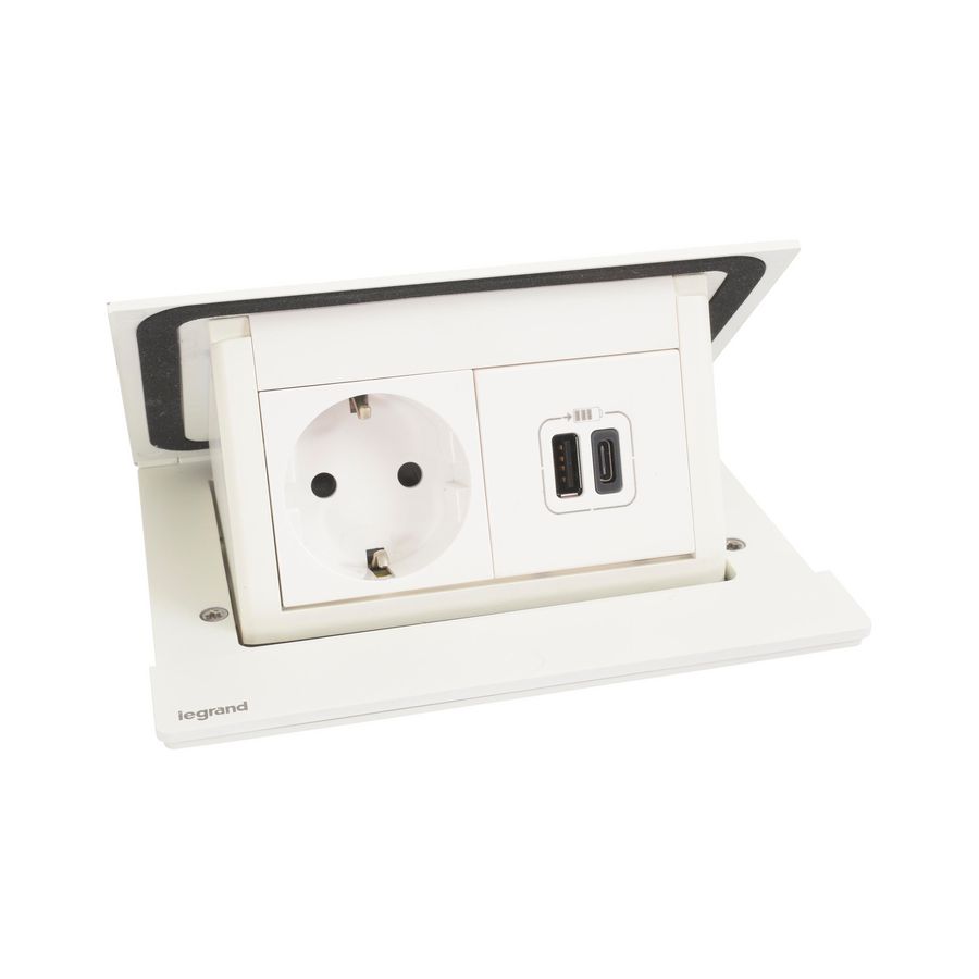 Bureau aansluitunit Pop-up 4 mod. Wit 1 contactdoos + USB
