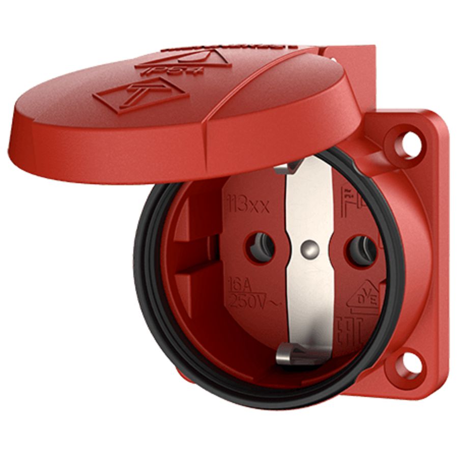 Inbouwwandcontactdoos 16A 2P+A 230V IP54 SCHUKO rood