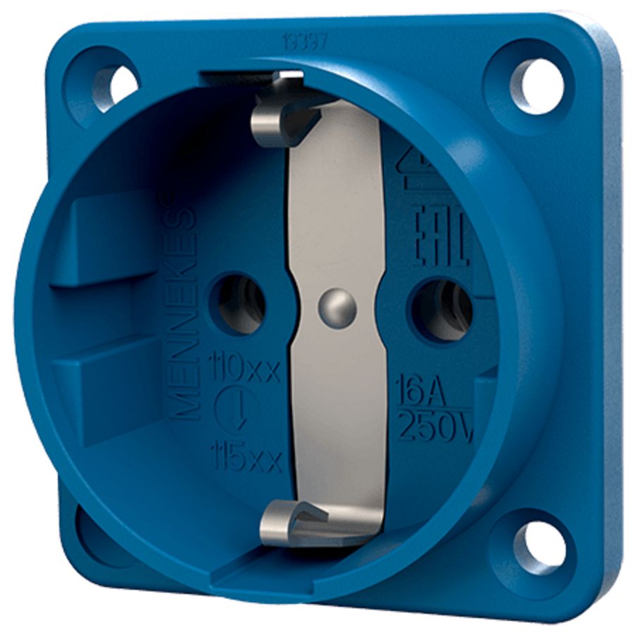 Inbouwwandcontactdoos 16A 2P+A 230V IP20 SCHUKO blauw