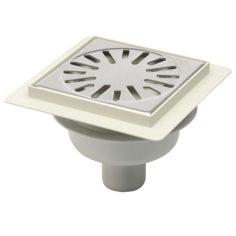 Vloerput 146x146mm ws50 rooster RVS onderuitl.+flens