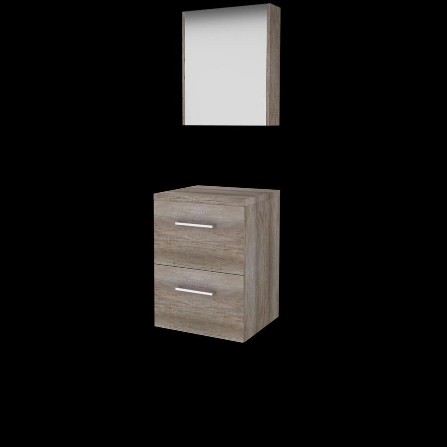 Set COMFORT-46 onderkast 50cm Scotch Oak grepen chroom 2x la tbv opbouwkom spiegelkast excl. afdekplaat (C46GR50TSO)