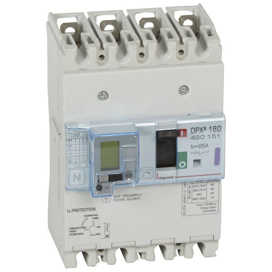 Vermogensschakelaar 160 Thermomagn.+RCD 25A 4P 50kA DPX3