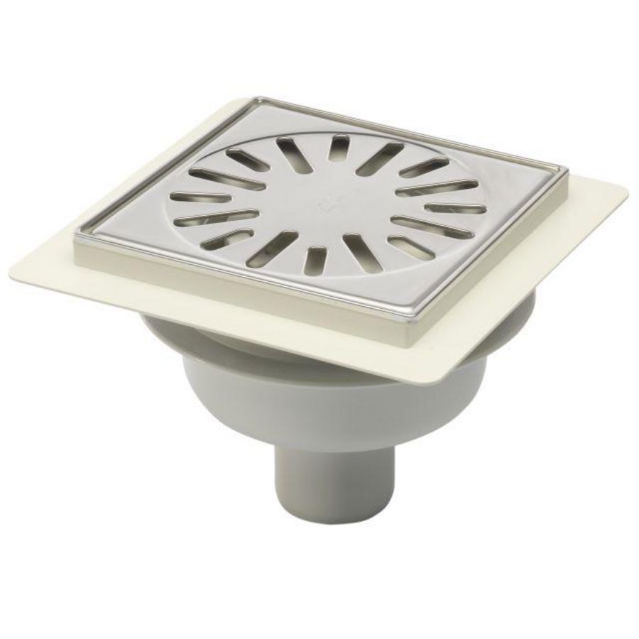 Vloerput 146x146mm ws50 rooster RVS+sierrand onderuitl.+fl.