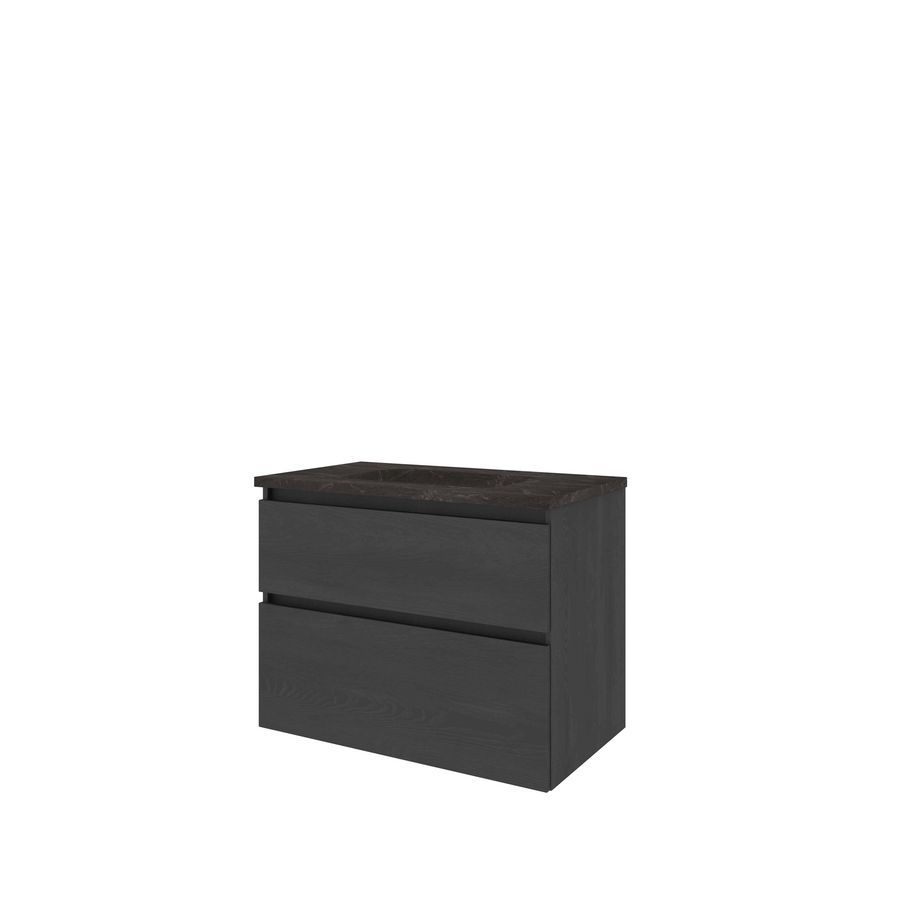Set Proline hardsteen Elegant wastafel zonder kraangat onderkast asymmetrisch black oak 80x46cm